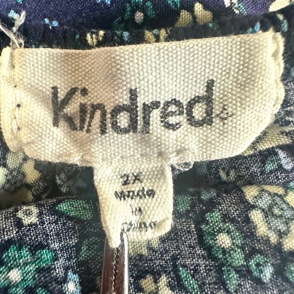 KINDRED Navy Floral Peasant Dress Smocked Ruffle Bohemian Womens Plus 2x Prairie - Picture 7 of 8